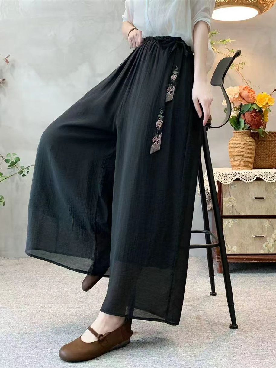  Q263-Quần Linen Lụa Hai Lớp Thêu Dây Nơ 