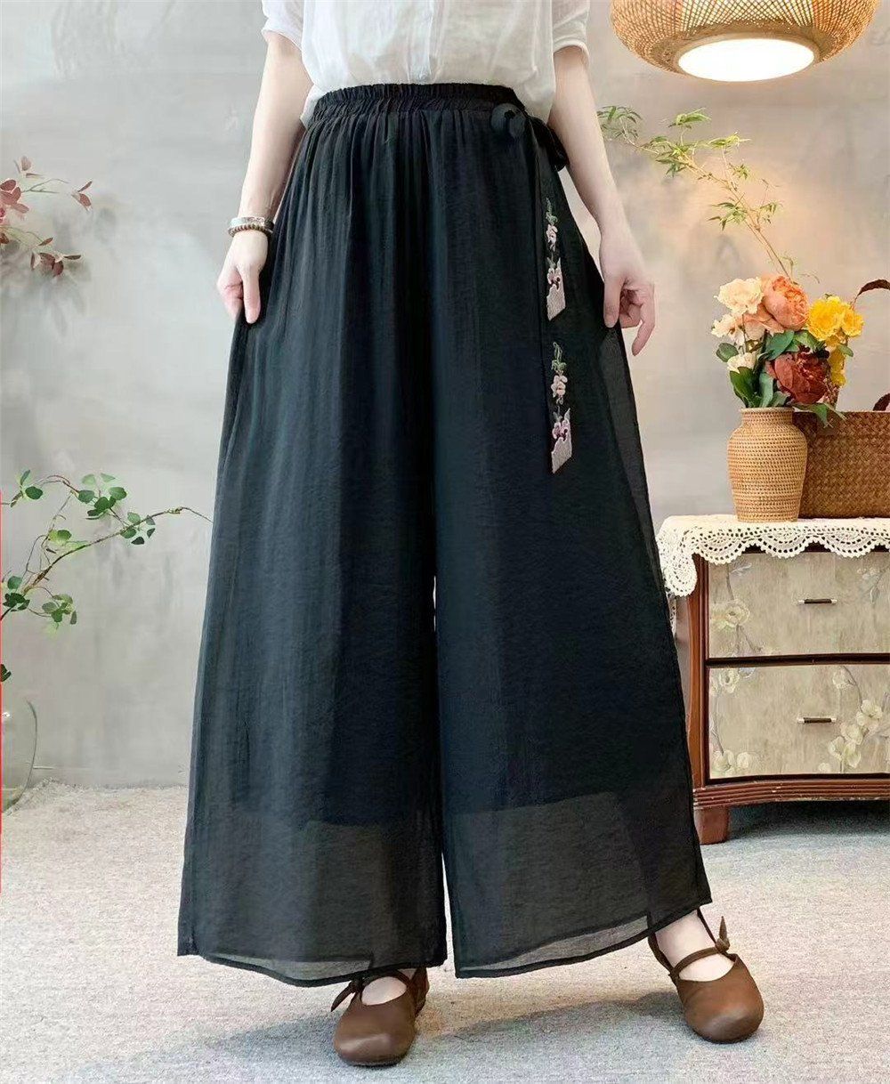  Q263-Quần Linen Lụa Hai Lớp Thêu Dây Nơ 