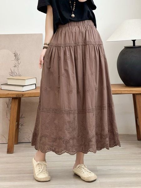  Q266-Chân Váy Ren Thêu Xòe Nhẹ Nhàng Kiểu Pháp 