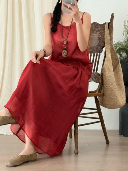  Q267-Chân Váy Ramie Hai Lớp Lưng Thun Xòe Thoải Mái 