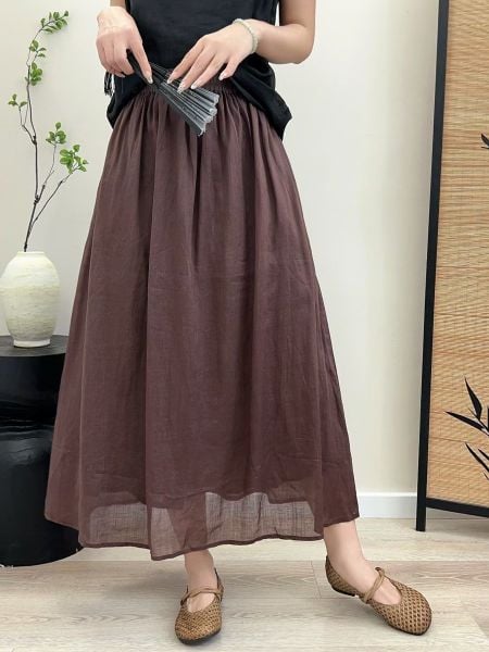  Q267-Chân Váy Ramie Hai Lớp Lưng Thun Xòe Thoải Mái 