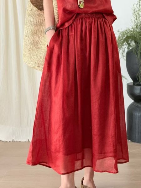  Q267-Chân Váy Ramie Hai Lớp Lưng Thun Xòe Thoải Mái 