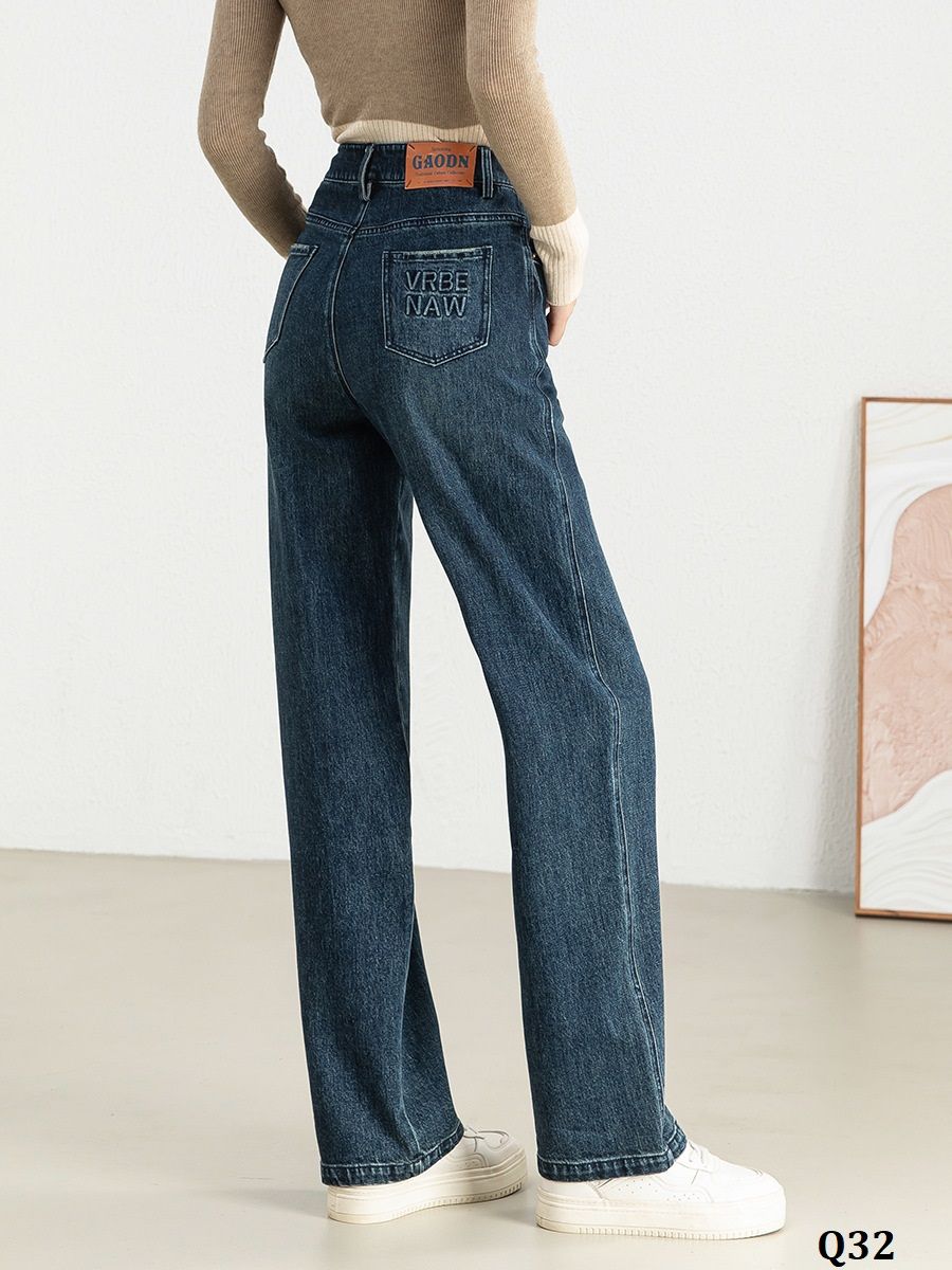  Q32-Quần Jeans Lưng Cao Túi Sau Cách Điệu 