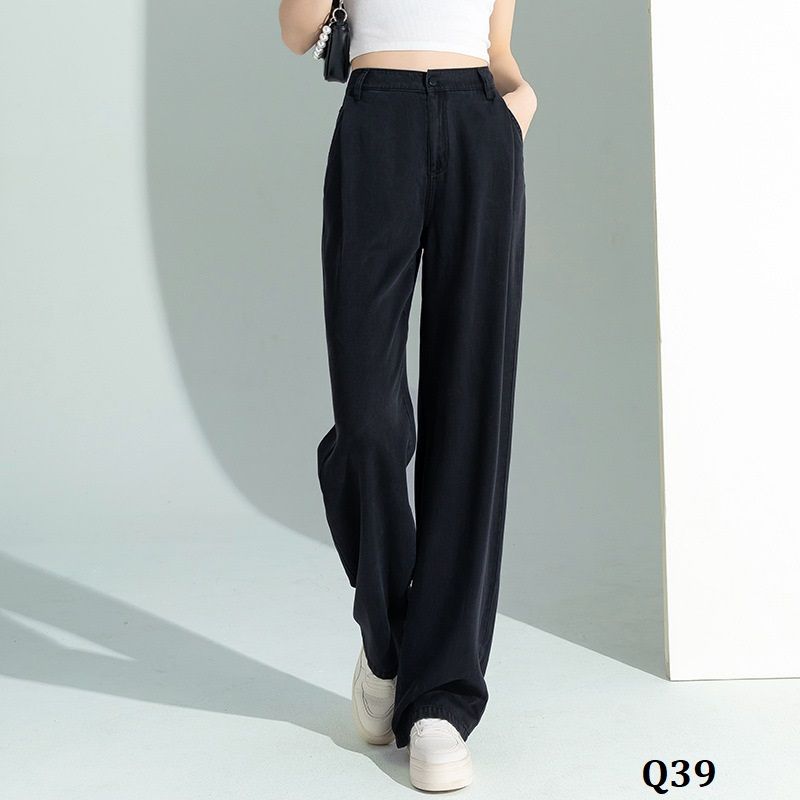  Q39-Quần Jeans Ống Suông Xếp Nếp 