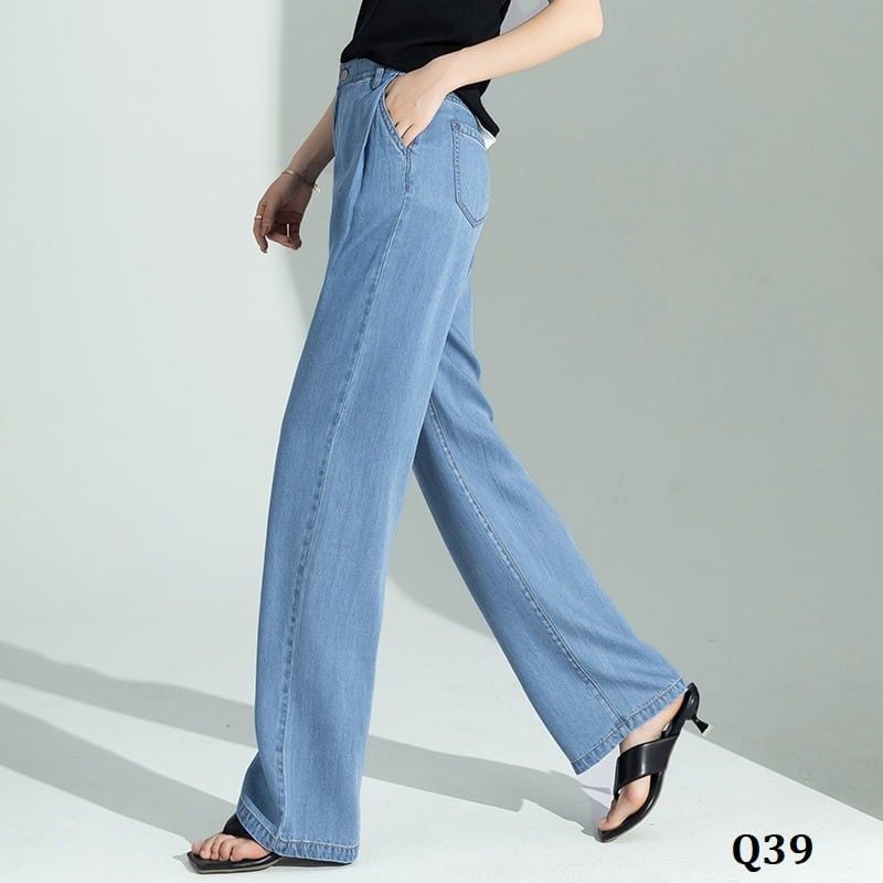  Q39-Quần Jeans Ống Suông Xếp Nếp 