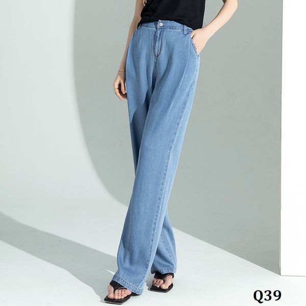  Q39-Quần Jeans Ống Suông Xếp Nếp 