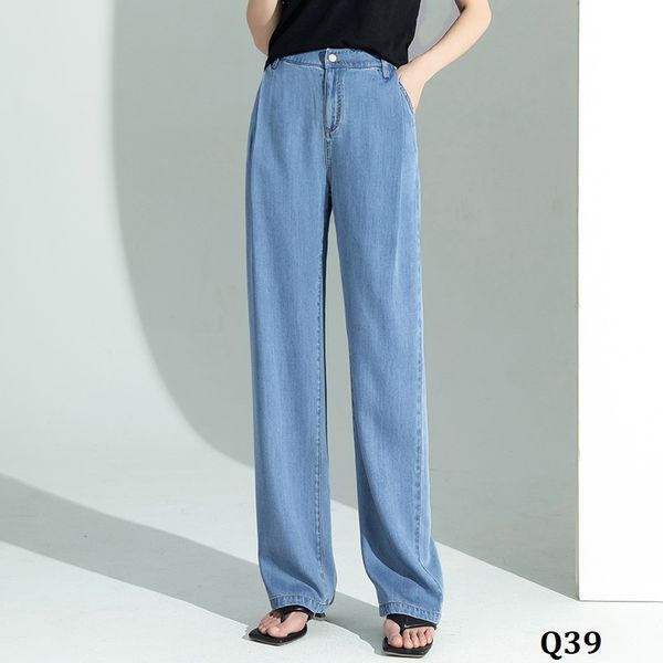  Q39-Quần Jeans Ống Suông Xếp Nếp 