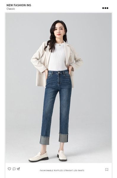  Q46-Quần Jeans 9 Tấc Gấp Gấu 