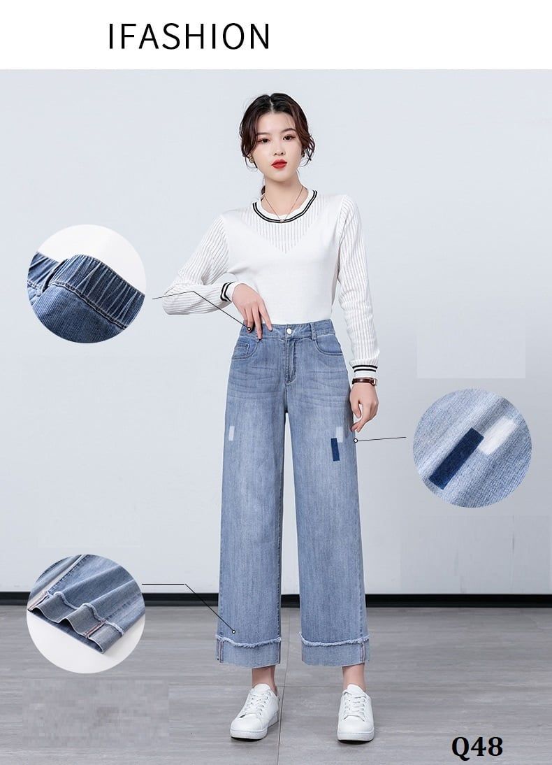  Q48-Quần Jeans 9 Tấc Wash Đùi Phối Lưng Thun 