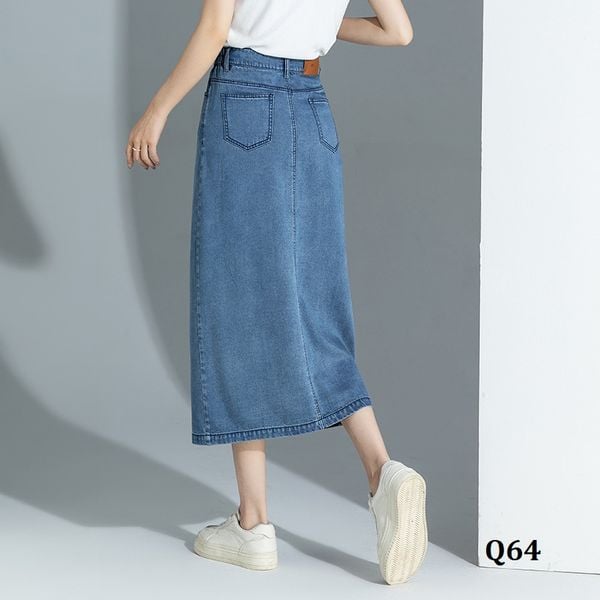  Q64-Chân Váy Jeans Chữ A Xẻ Tà 