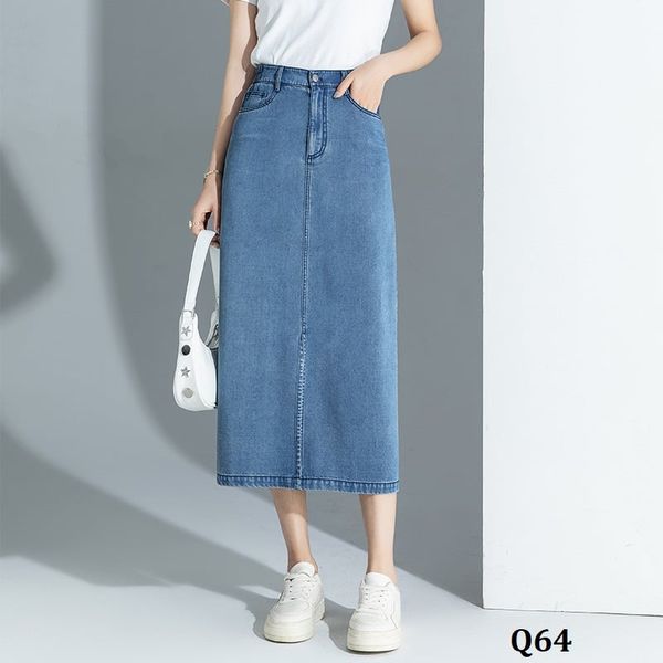  Q64-Chân Váy Jeans Chữ A Xẻ Tà 