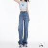 Q71-Quần Jeans Ống Suông Lưng Cao Thêu Túi