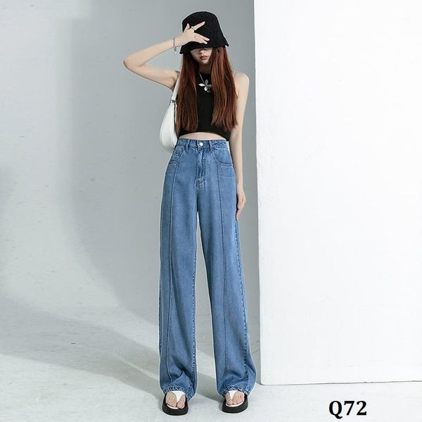  Q72-Quần Jeans Lụa Ly Giữa Ghép Nối Nghệ Thuật 