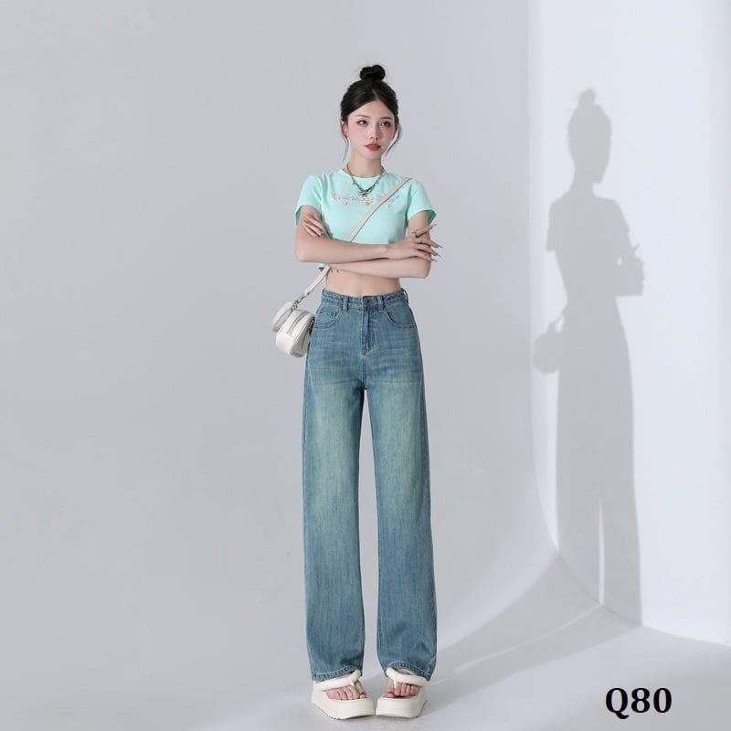  Q80-Quần Jeans Ống Đứng Wash Nhẹ 