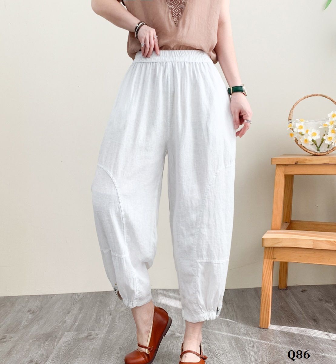  Q86-Quần Linen Thổ Thêu Lai 