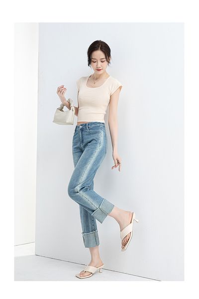  Q89-Quần Jeans Co Dãn Lưng Cao Wash Sườn 