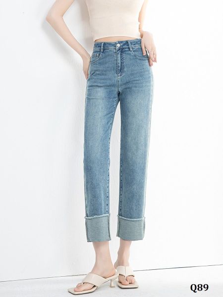  Q89-Quần Jeans Co Dãn Lưng Cao Wash Sườn 