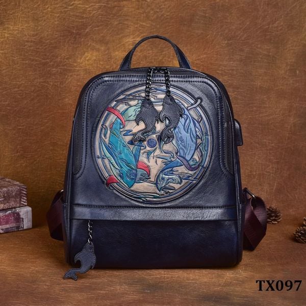  TX097-Ba lô Da Thật Cổ Điển Song Ngư 