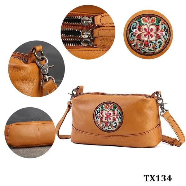  TX134-Túi Xách Da Thật Thêu Nghệ Thuật 