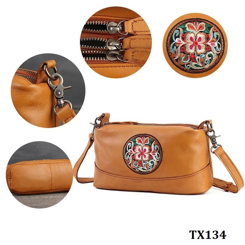  TX134-Túi Xách Da Thật Thêu Nghệ Thuật 