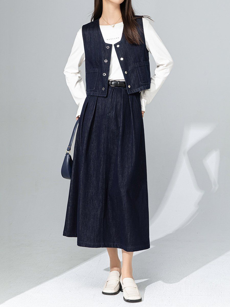  V03-A638-Váy Denim Thanh Lịch Hong Kong 