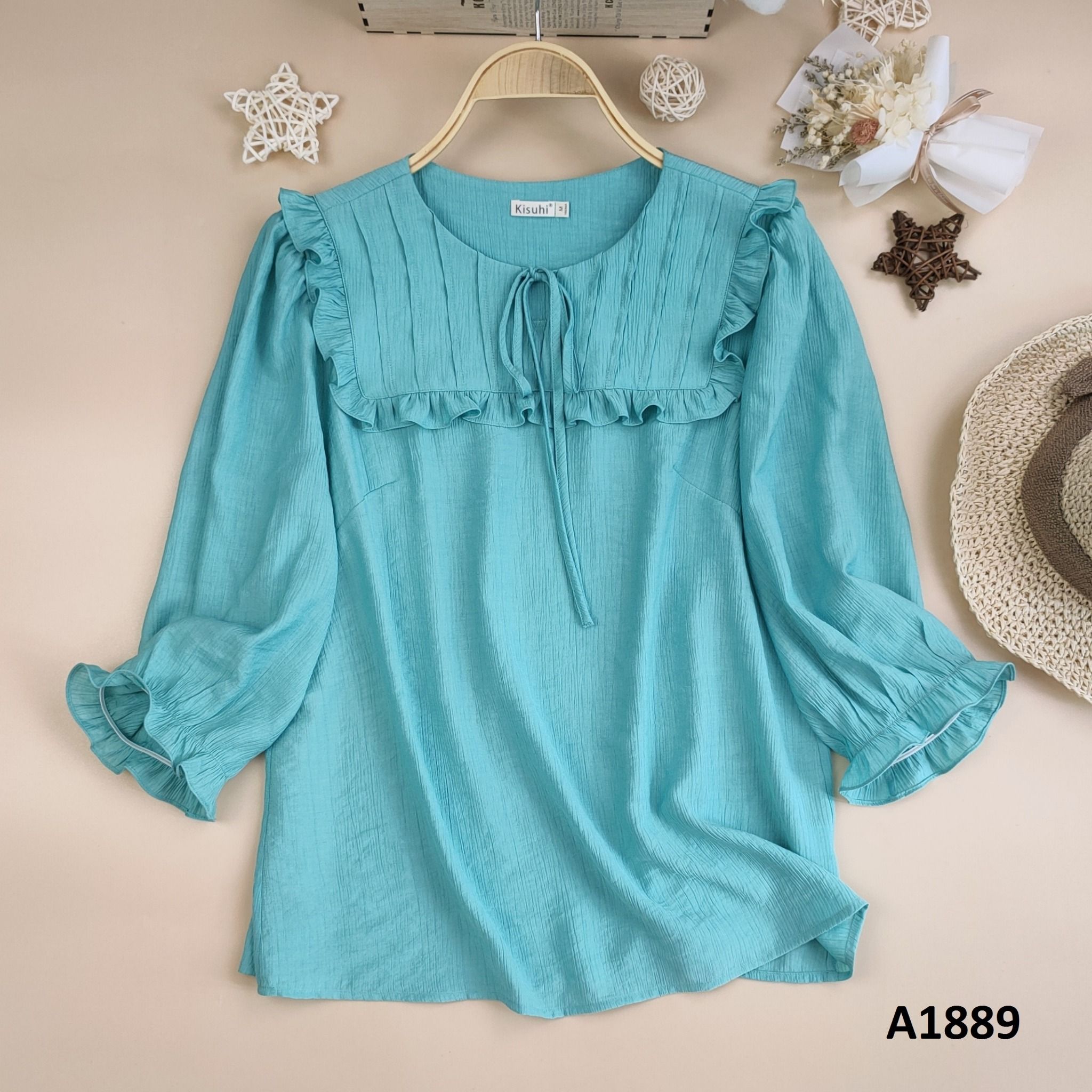  A1889_ Áo Rayon Cổ Xếp Ly Bèo Vai 