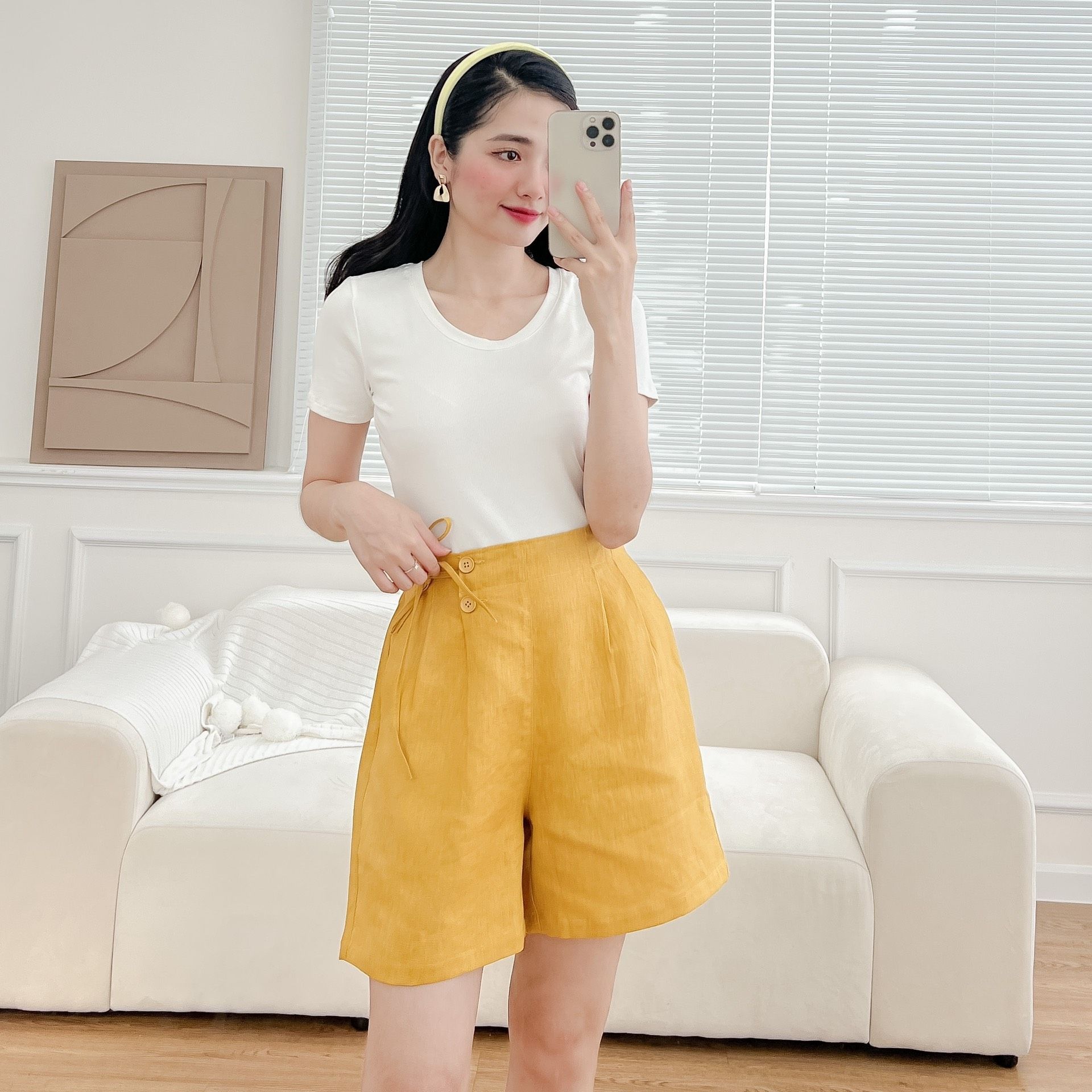  Q1128- Quần  Short Linen Dây Rút Hông 