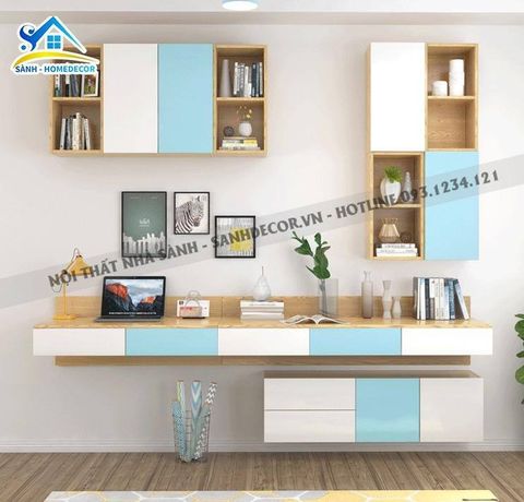 Set bàn làm việc kết hợp kệ trang trí - SetBLV01