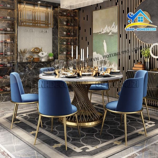  Bộ Bàn Ăn Tròn Mặt Đá 6 Ghế Sang Trọng - Ba86 