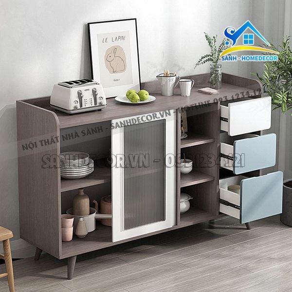 Tủ Bếp Gỗ Cánh Kính Để Đồ Hiện Đại - Stb161 