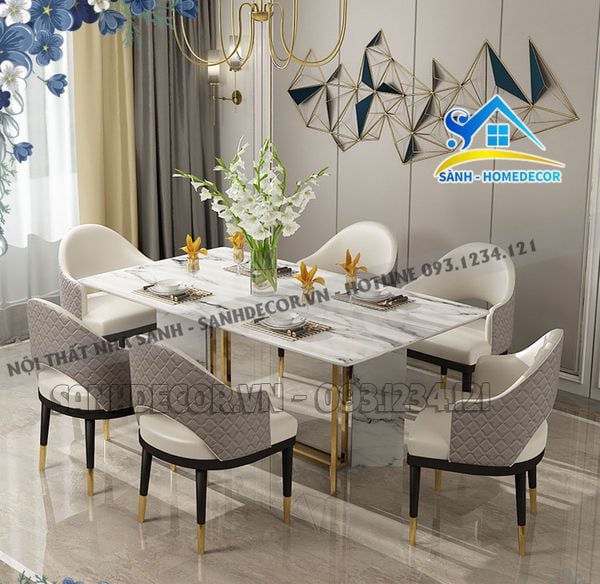  Bộ Bàn Ăn 6 Ghế Bọc Nệm Cao Cấp - Ba107 