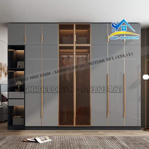  Tủ Quần Áo Gỗ Cánh Kính Khung Nhôm Cao Cấp - Tqa146 