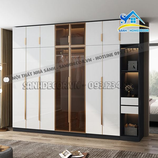  Tủ Quần Áo Gỗ Cánh Kính Khung Nhôm Cao Cấp - Tqa146 