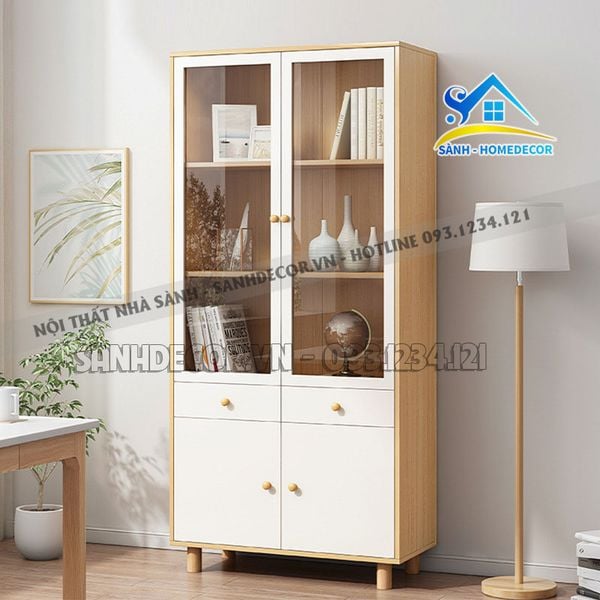  Bộ Tủ Sách Gỗ Cánh Kính Hiện Đại - Ts49 