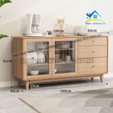 Tủ nhà bếp gỗ MDF phủ Veneer cánh kính đa năng - STB73