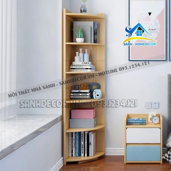  Kệ Sách Gỗ Góc Thiết Kế Bo Tròn - Ks04 