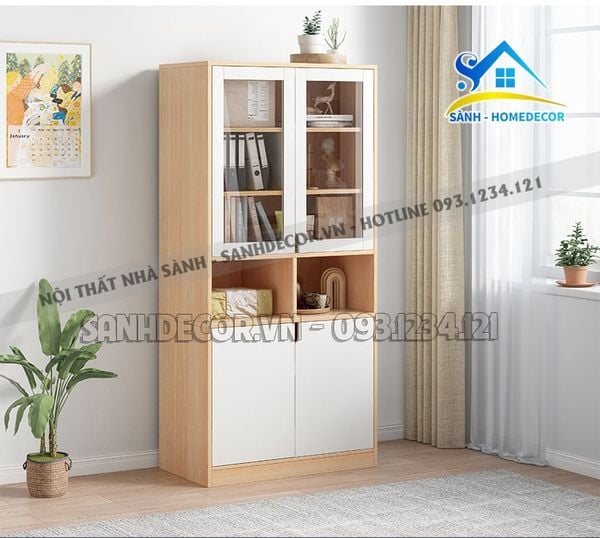  Tủ Sách Gỗ 2 Cánh Kính Cao Cấp - Ts39 