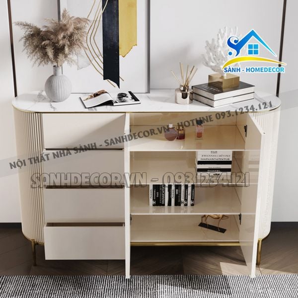  Tủ Console Mặt Đá Gỗ Sơn 2K Cao Cấp - Tcs04 