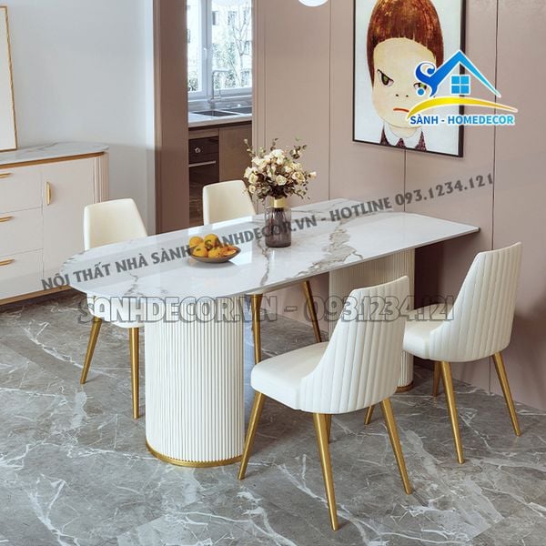  Bàn Ăn Kiêm Bàn Đảo Gỗ Sơn 2K Cao Cấp - Ba100 