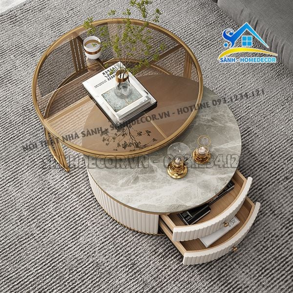  Bộ Bàn Trà Gỗ Sơn 2K Mặt Kính Cao Cấp - Bt52 