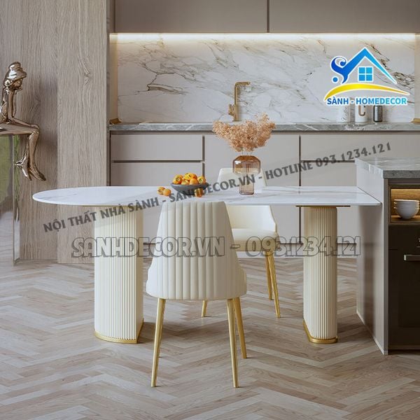  Bàn Ăn Kiêm Bàn Đảo Gỗ Sơn 2K Cao Cấp - Ba100 