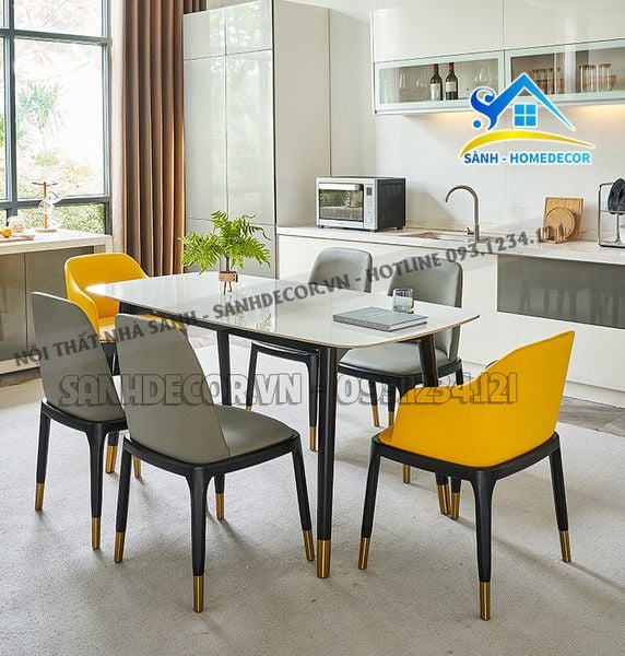  Bộ Bàn Ăn Mặt Đá 6 Ghế Bọc Nệm Cao Cấp - Ba98 