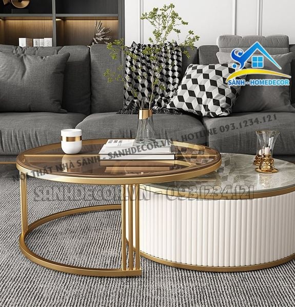  Bộ Bàn Trà Gỗ Sơn 2K Mặt Kính Cao Cấp - Bt52 