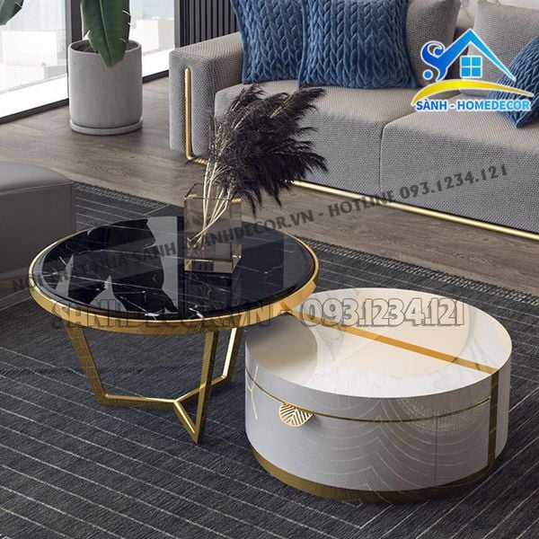  Bộ Bàn Trà Đôi Mặt Đá Viền Nẹp Inox Cao Cấp - Bt55 