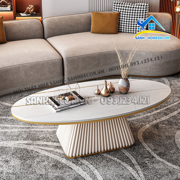  Bàn Trà Phòng Khách Oval Mặt Đá Cao Cấp - Bt59 