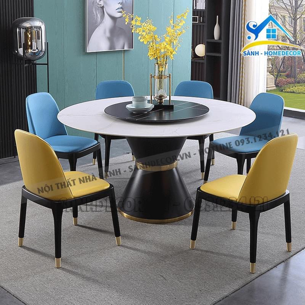  Bộ Bàn Ăn Tròn Mặt Đá Cao Cấp - Ba102 