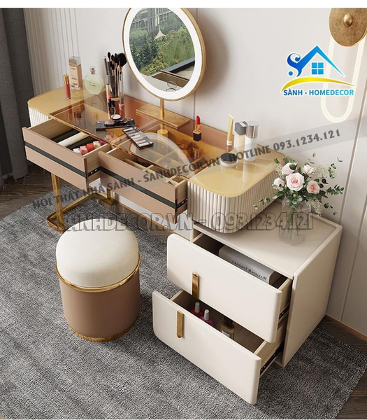  Bàn Phấn Mặt Kính Sang Trọng Gỗ Cn Phủ Sơn 2K Cao Cấp - Bp63 
