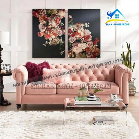 Sofa tân cổ điển 03 chỗ màu hồng - SF42