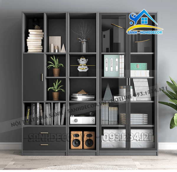  Tủ Sách Trang Trí Xám Đen Hiện Đại - Ttt16 