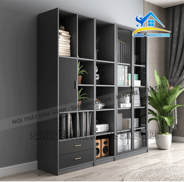  Tủ Sách Trang Trí Xám Đen Hiện Đại - Ttt16 